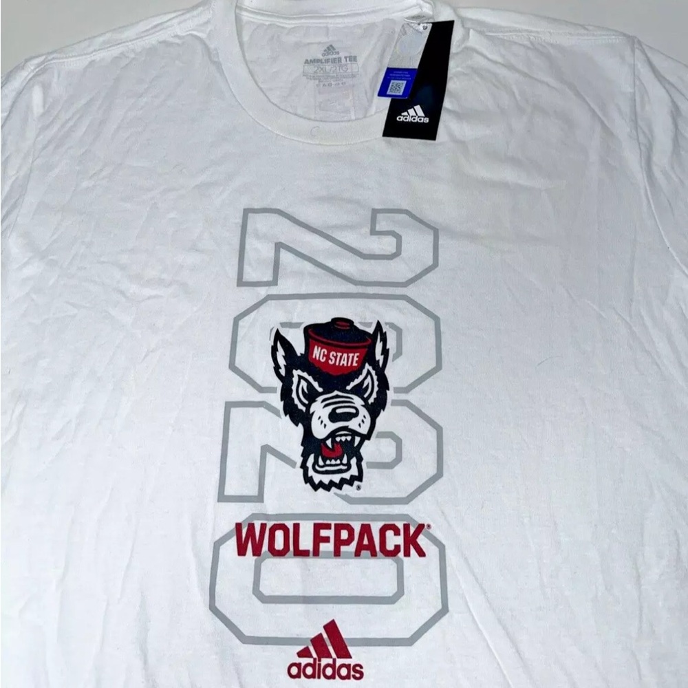 Adidas NC State White Short Sleeve Tee with Graphic Design (2XL)
